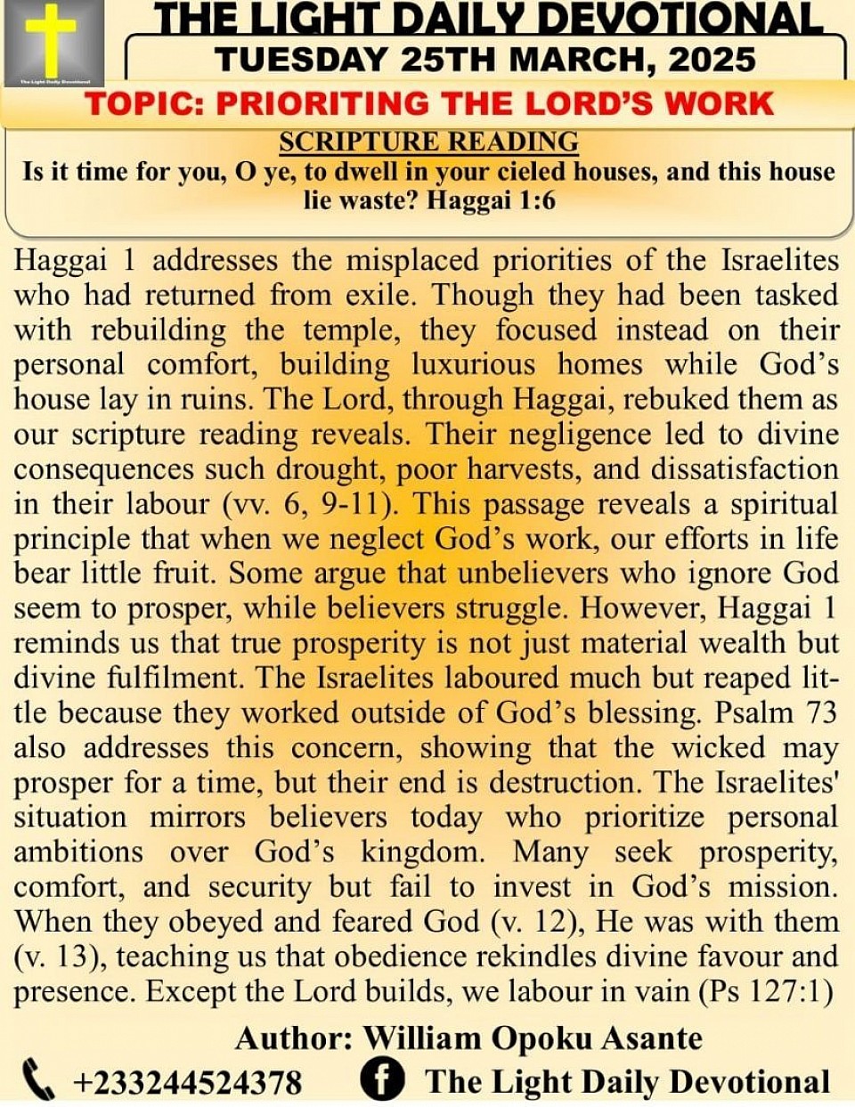 PRIORITIZING THE WORK OF GOD
