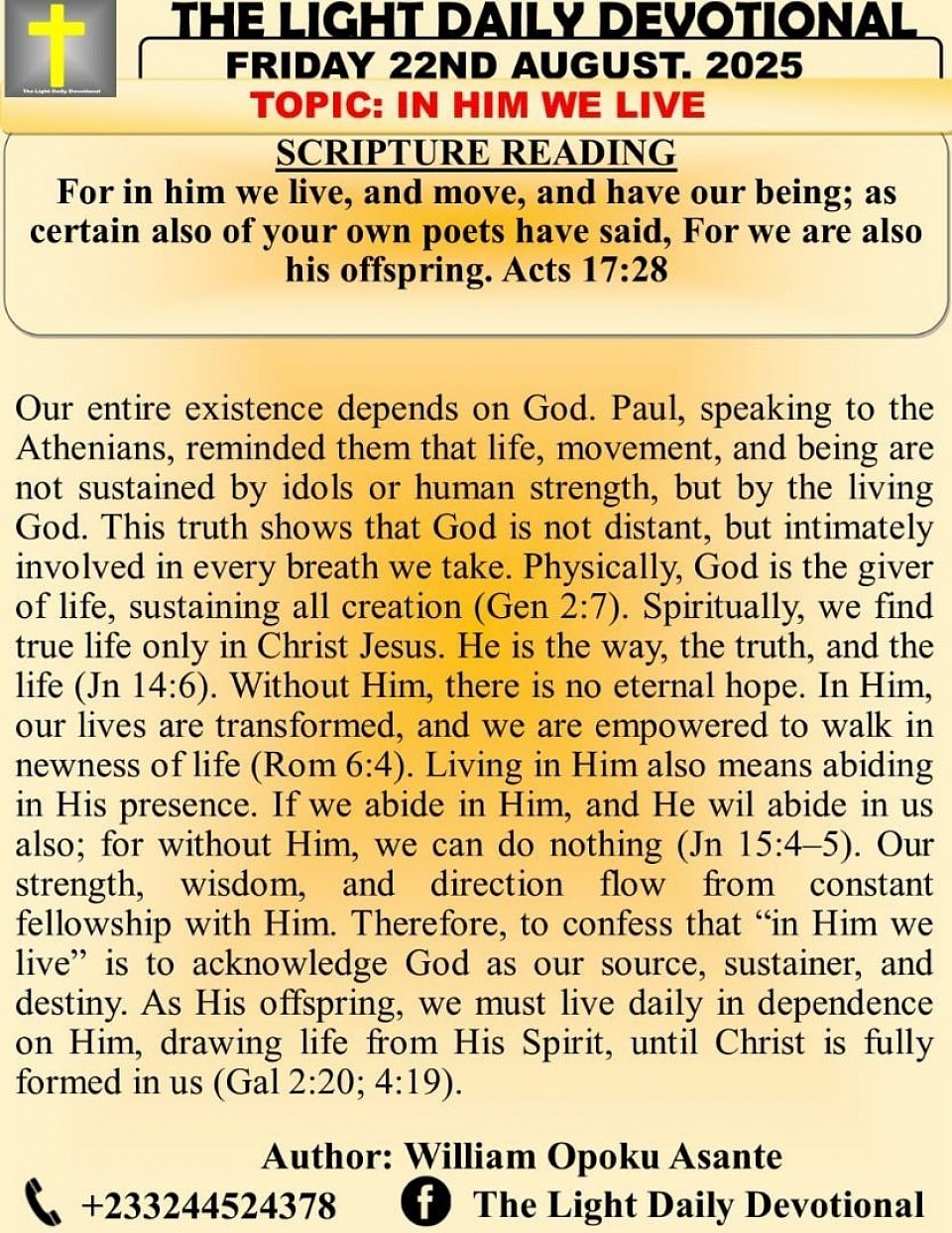 The light daily devotional by Min. William Opoku Asante
